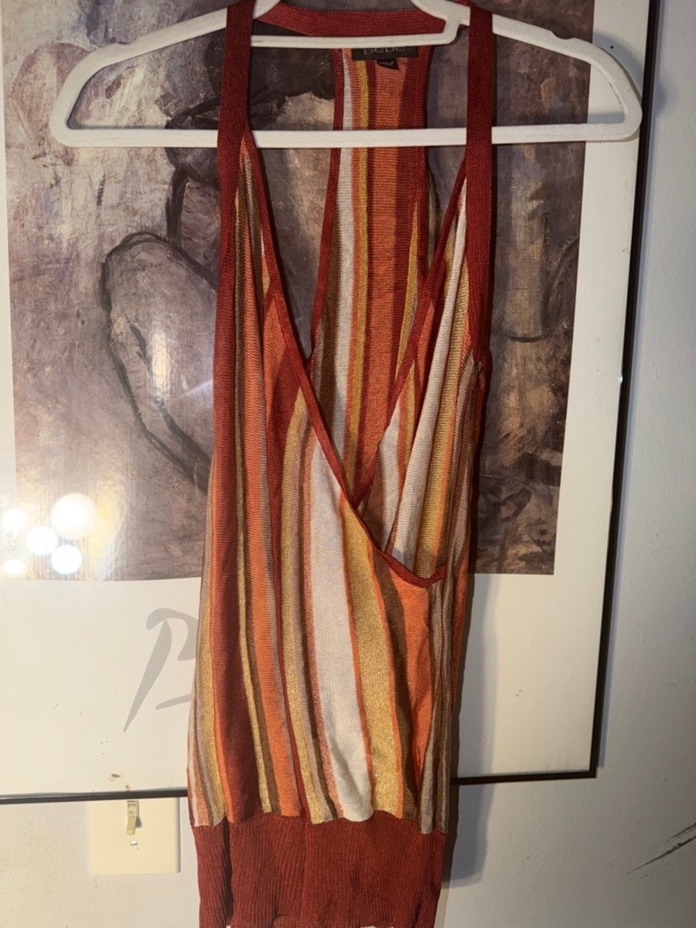 Striped Halter Knit Tank in Rust & Cream